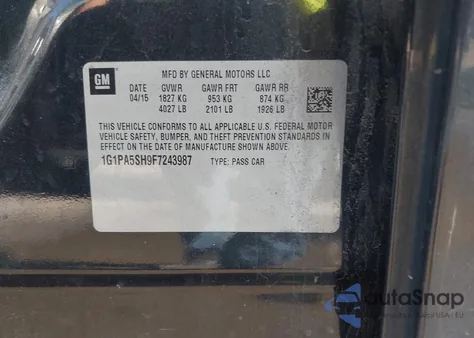 2015 Chevrolet Cruze Ls Auto из США, поврежденный, VIN 1G1PA5SH9F7243987